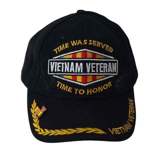 KYS Design Vietnam Veteran Embroidered Baseball Cap With Pin Strap Black - Picture 1 of 8